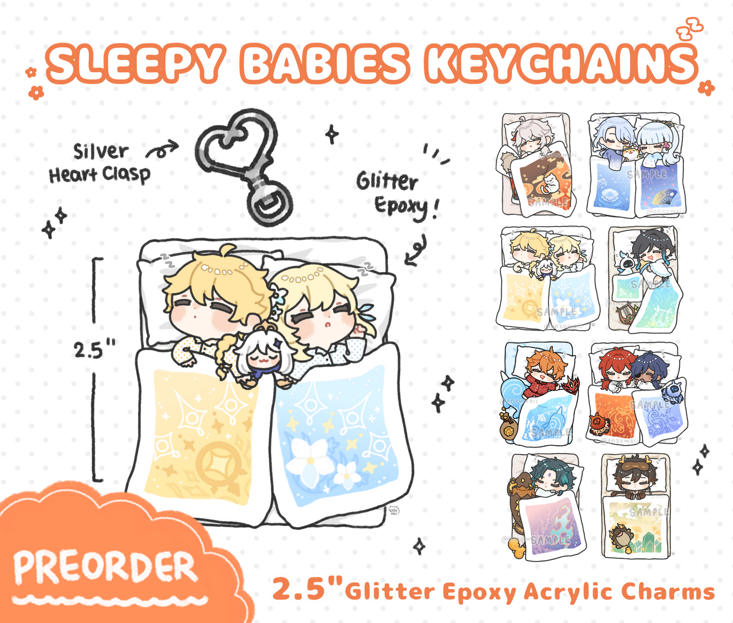 Genshin Sleepy Babies Glitter Epoxy Acrylic Keychains