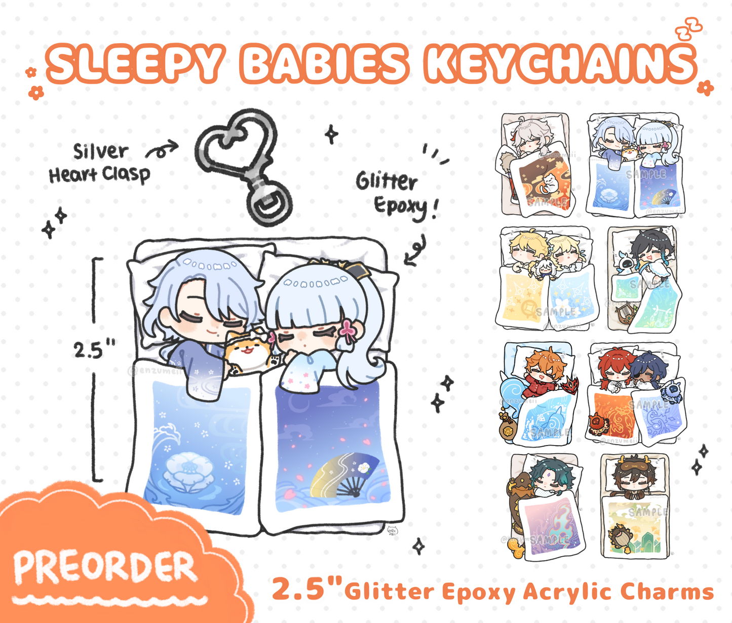 Genshin Sleepy Babies Glitter Epoxy Acrylic Keychains