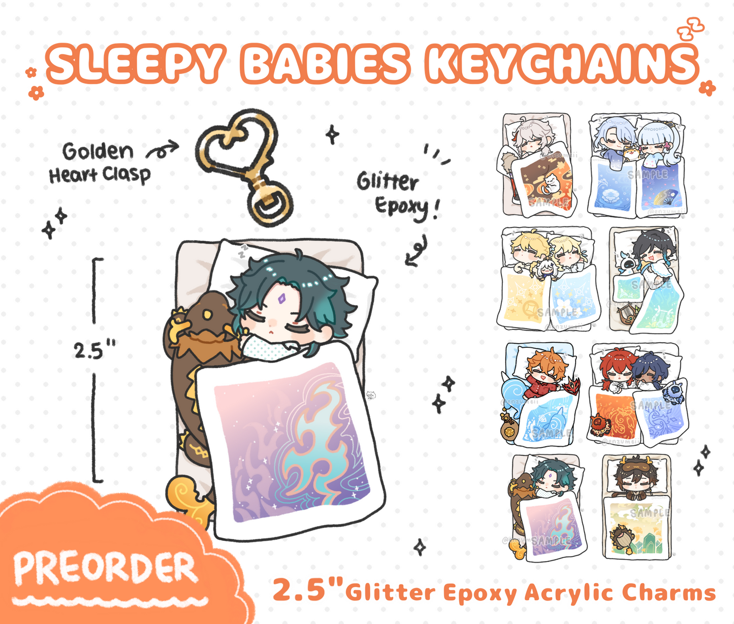 Genshin Sleepy Babies Glitter Epoxy Acrylic Keychains