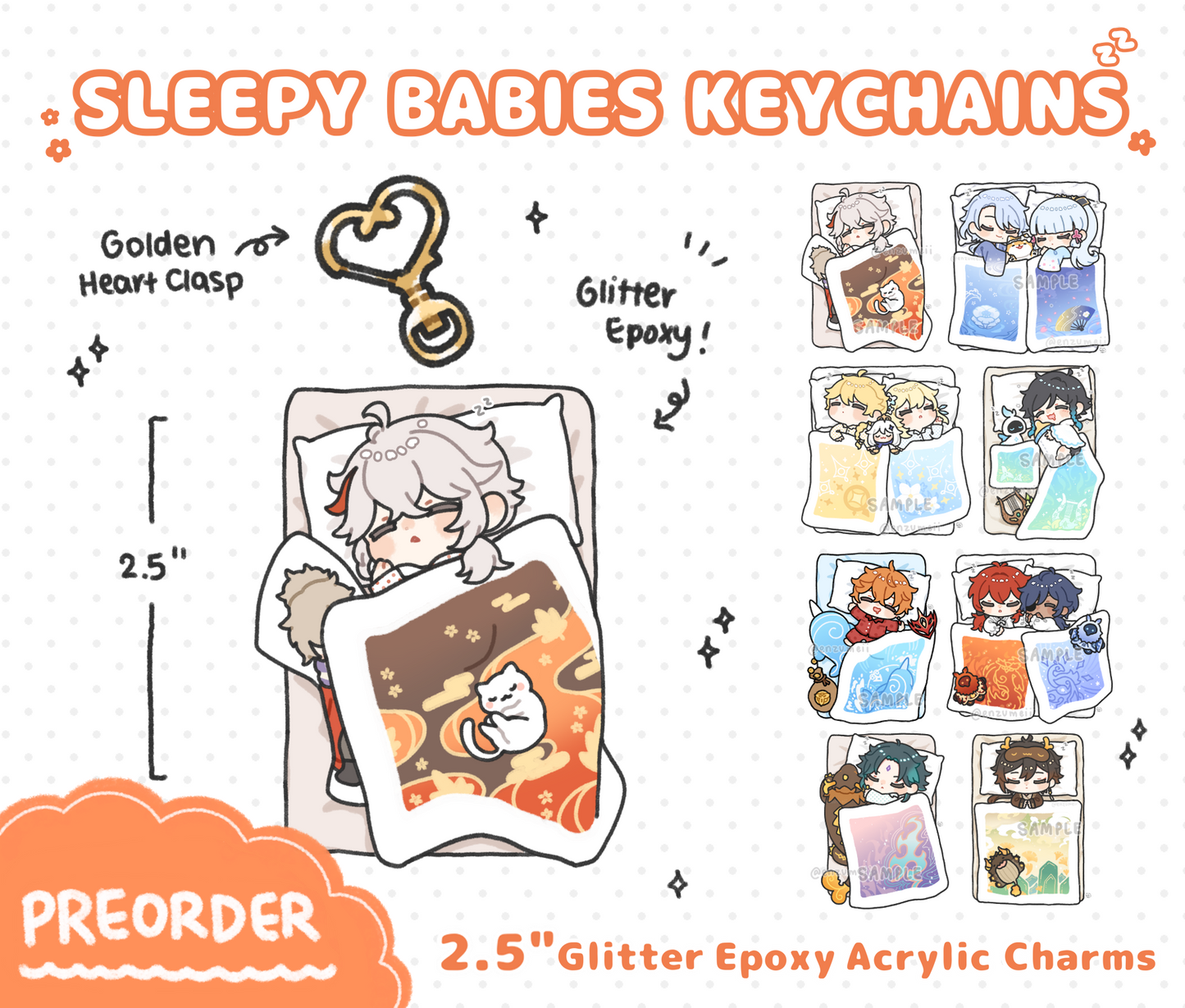 Genshin Sleepy Babies Glitter Epoxy Acrylic Keychains