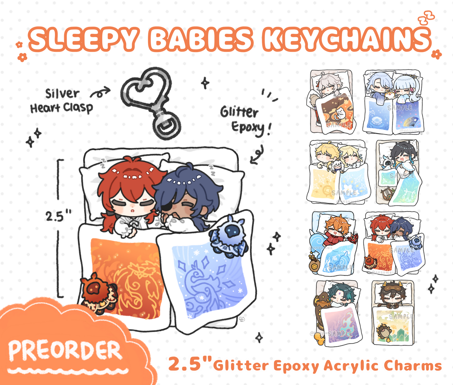 Genshin Sleepy Babies Glitter Epoxy Acrylic Keychains