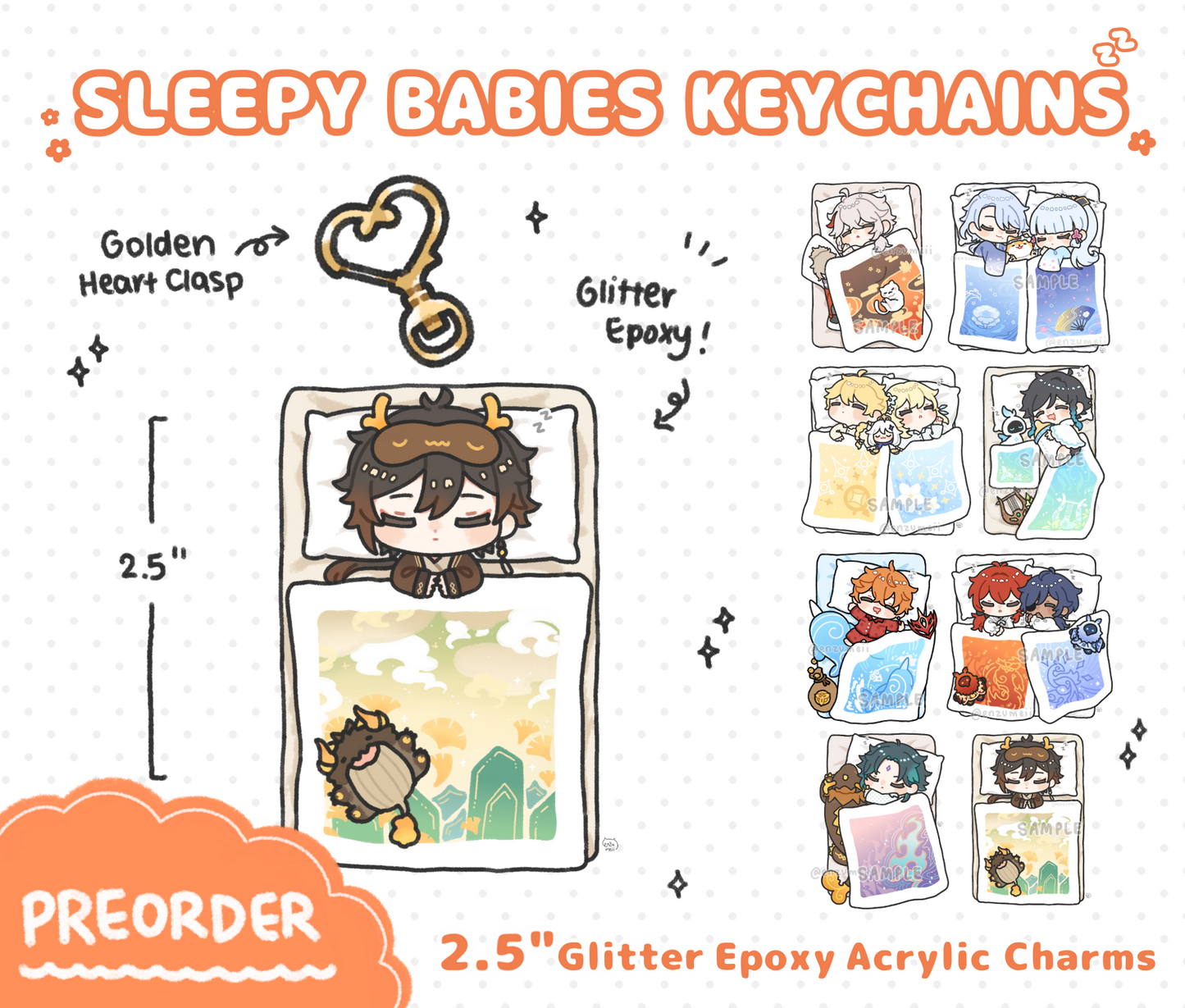 Genshin Sleepy Babies Acrylic Keychains