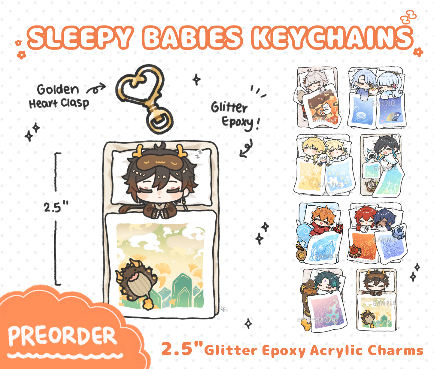 Genshin Sleepy Babies Glitter Epoxy Acrylic Keychains