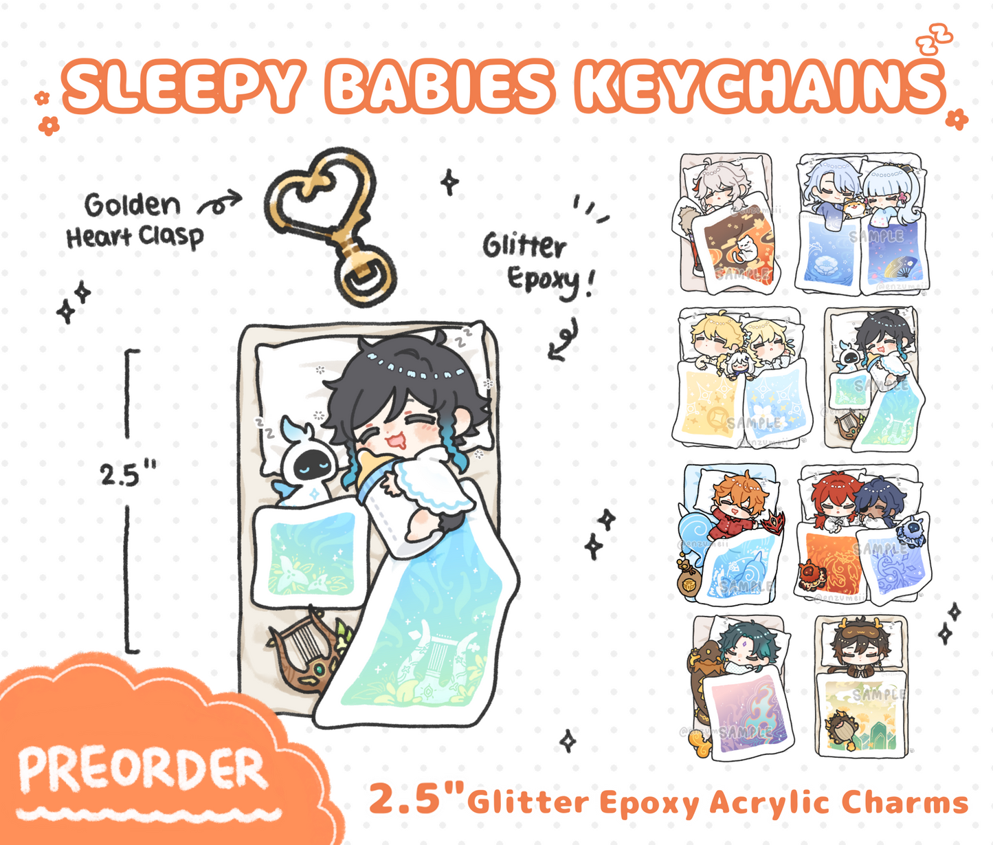 Genshin Sleepy Babies Glitter Epoxy Acrylic Keychains