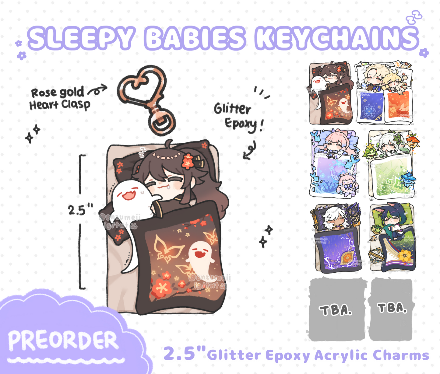 Genshin Sleepy Babies Glitter Epoxy Acrylic Keychains