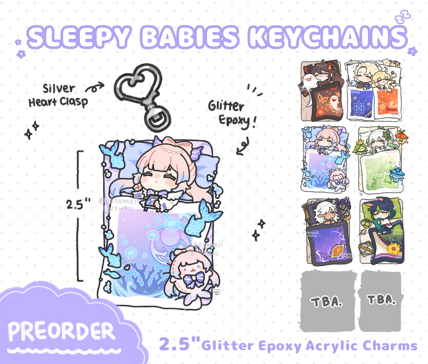 Genshin Sleepy Babies Glitter Epoxy Acrylic Keychains