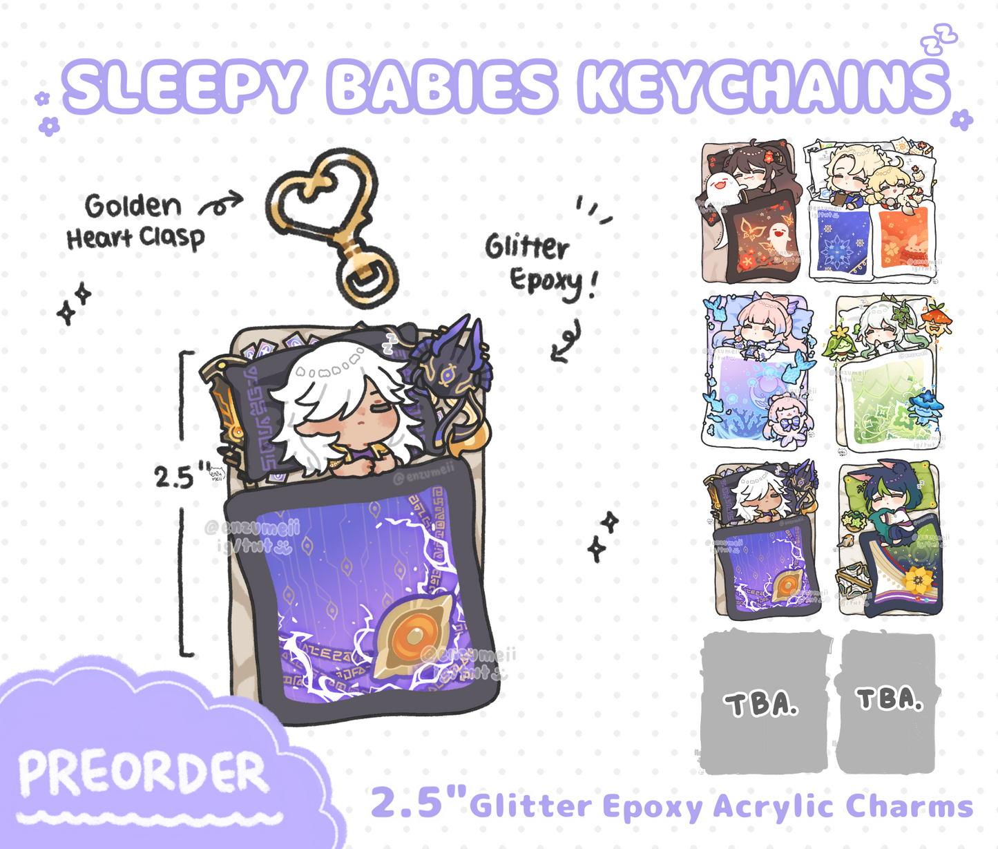 Genshin Sleepy Babies Glitter Epoxy Acrylic Keychains