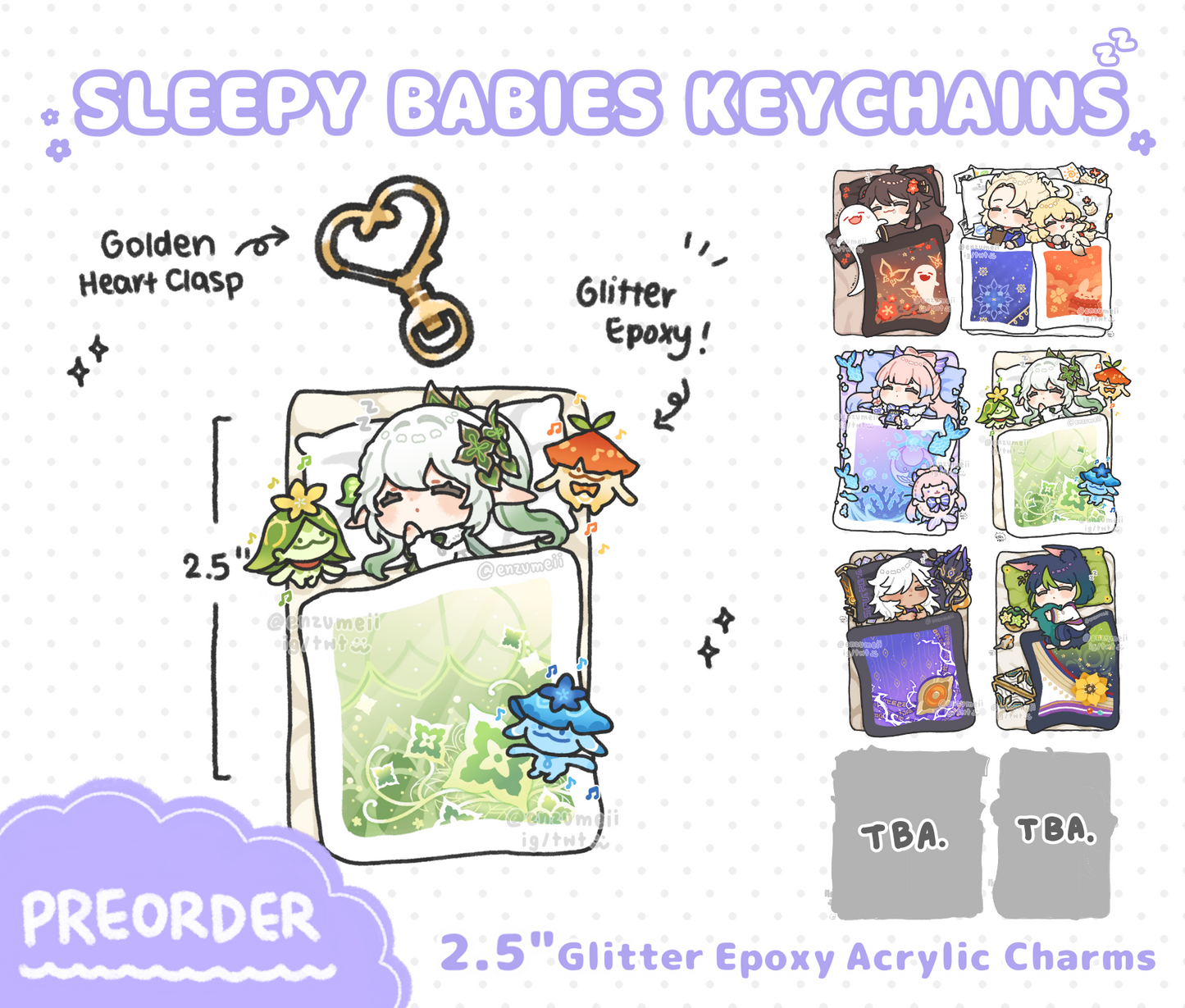 Genshin Sleepy Babies Glitter Epoxy Acrylic Keychains