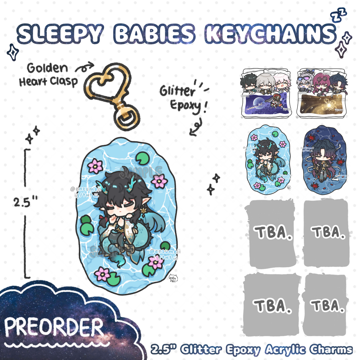 H:SR Sleepy Babies Glitter Epoxy Acrylic keychains