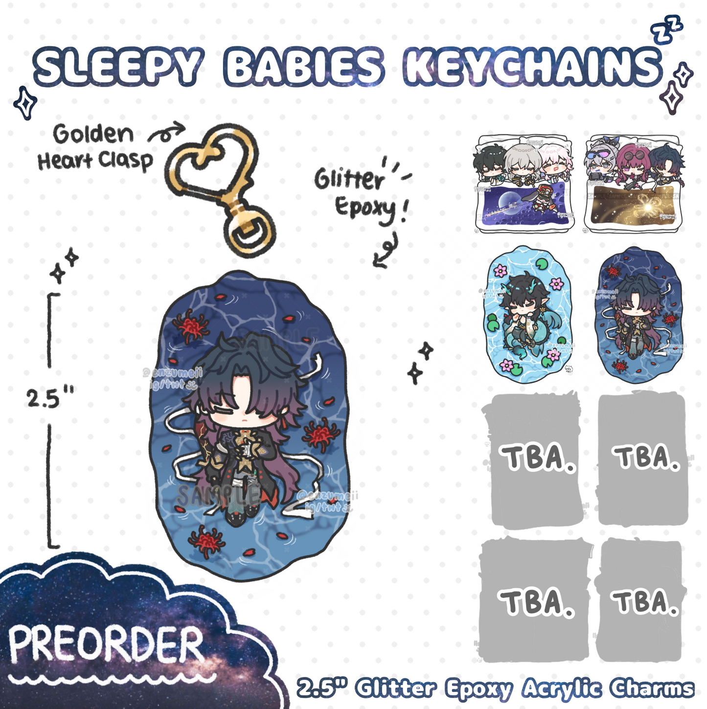 H:SR Sleepy Babies Glitter Epoxy Acrylic keychains