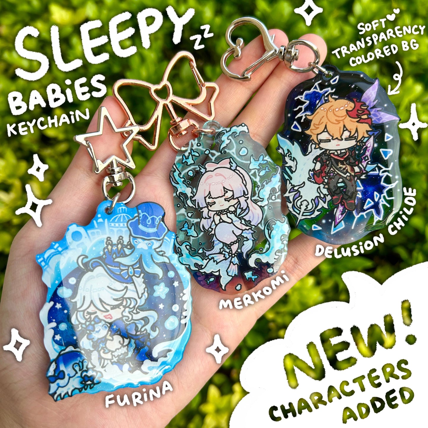 Genshin Sleepy Babies Glitter Epoxy Acrylic Keychains