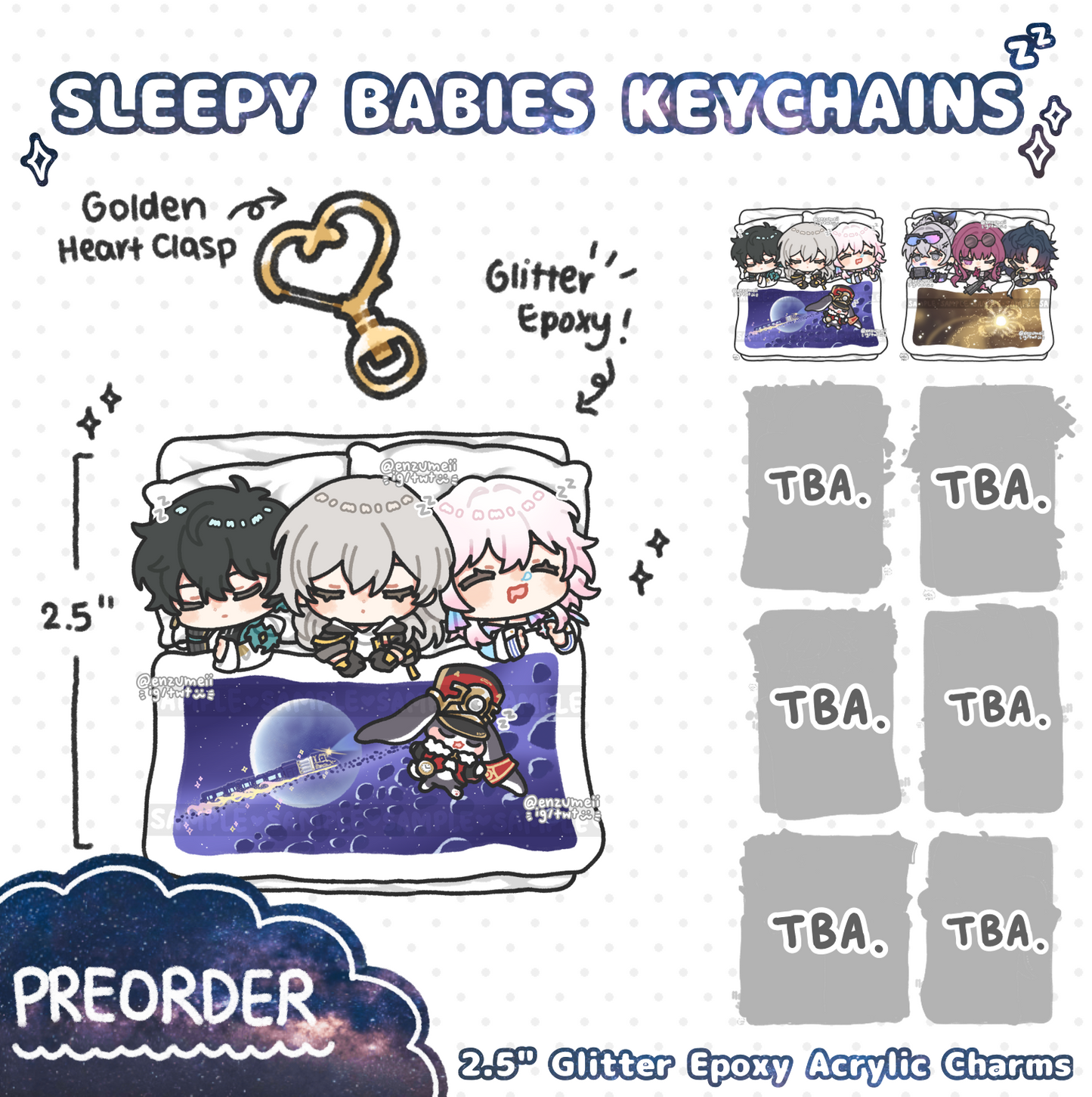 H:SR Sleepy Babies Glitter Epoxy Acrylic keychains