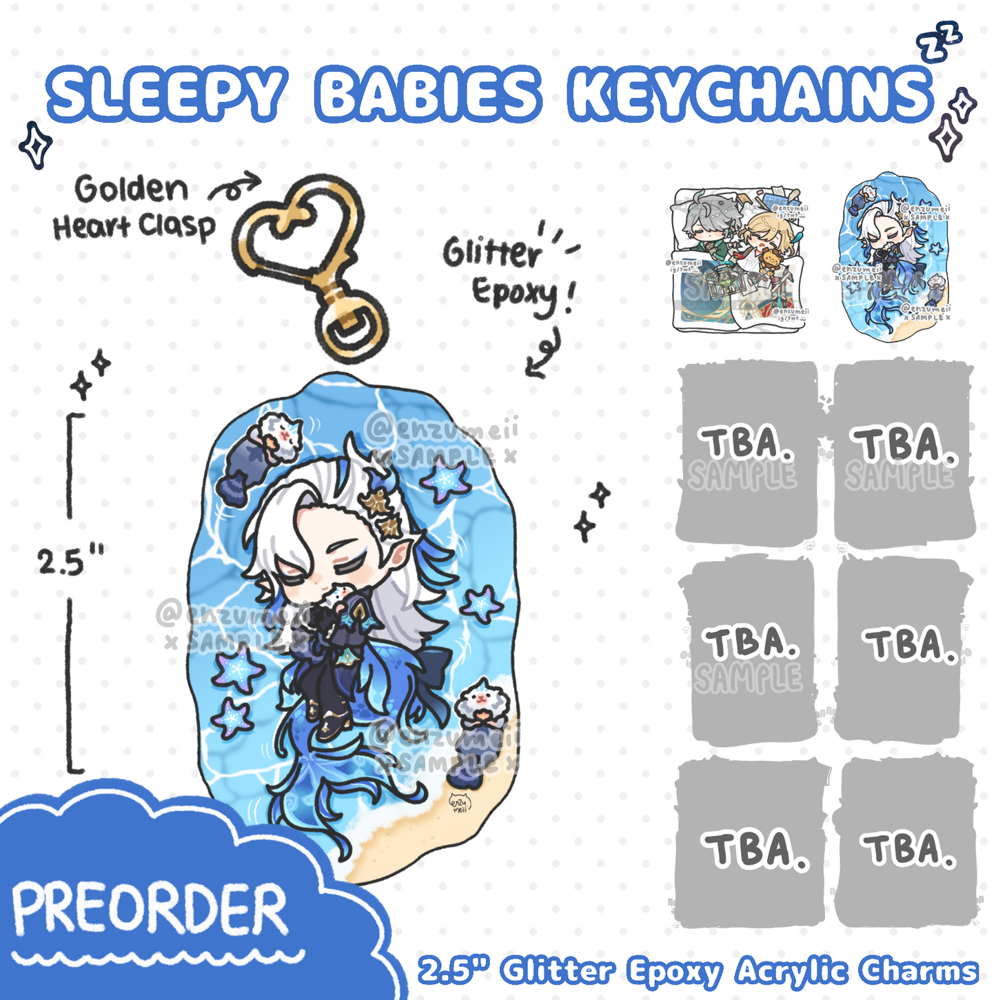 Genshin Sleepy Babies Glitter Epoxy Acrylic Keychains