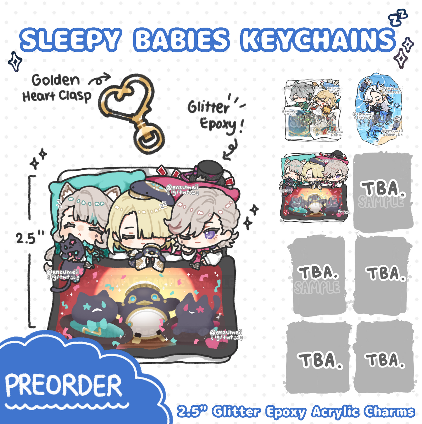 Genshin Sleepy Babies Glitter Epoxy Acrylic Keychains