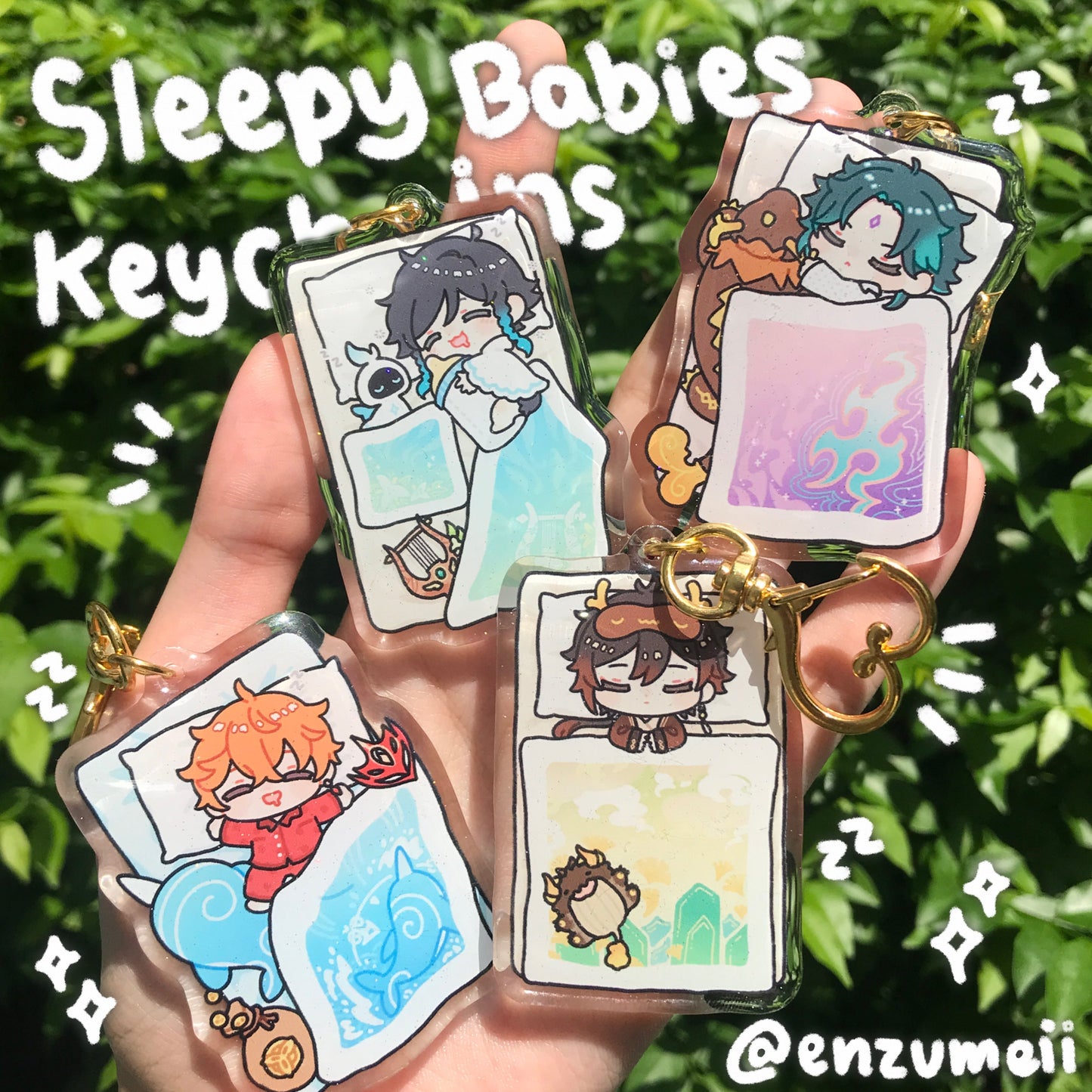 Genshin Sleepy Babies Glitter Epoxy Acrylic Keychains