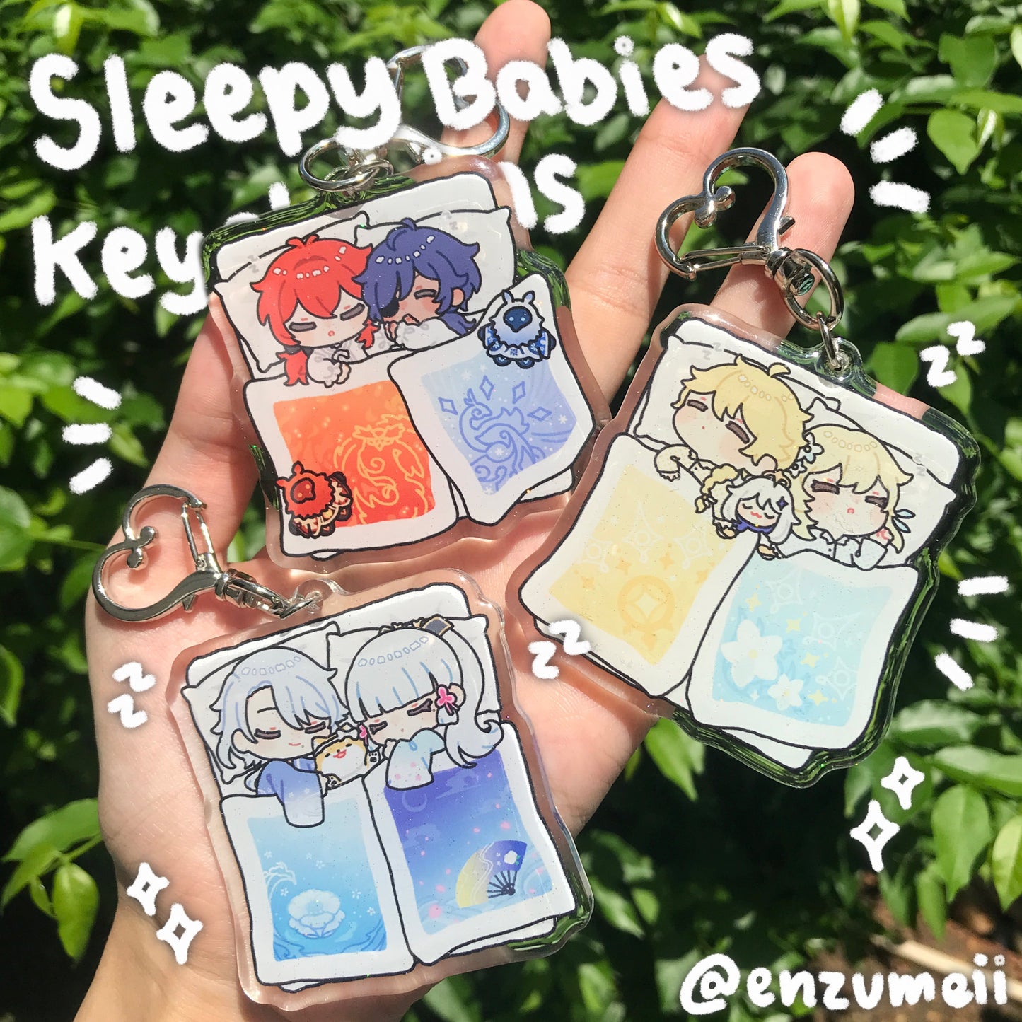 Genshin Sleepy Babies Glitter Epoxy Acrylic Keychains