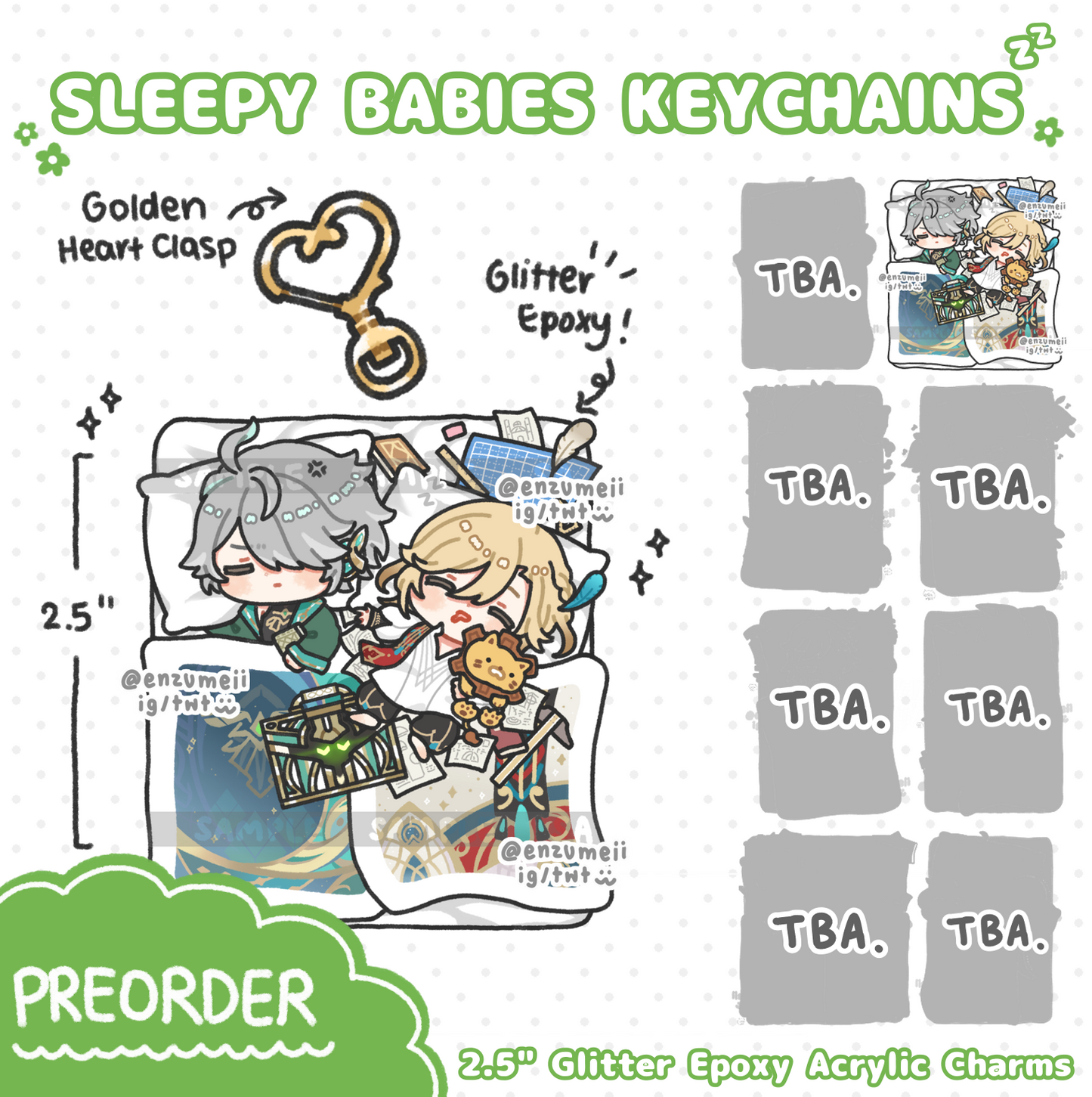 Genshin Sleepy Babies Glitter Epoxy Acrylic Keychains