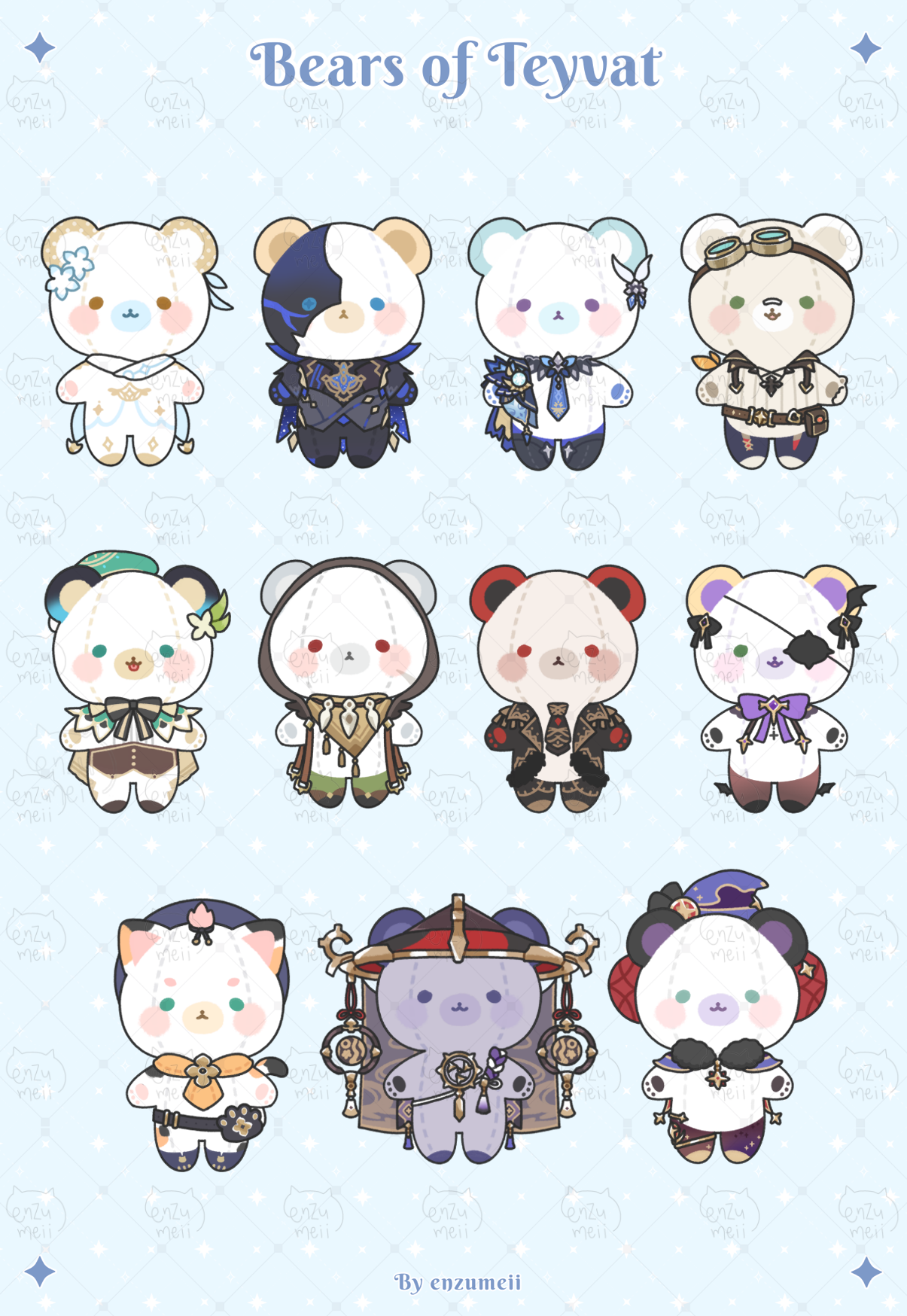 Bears of Teyvat, Genshin Impact Bears Sticker sheet