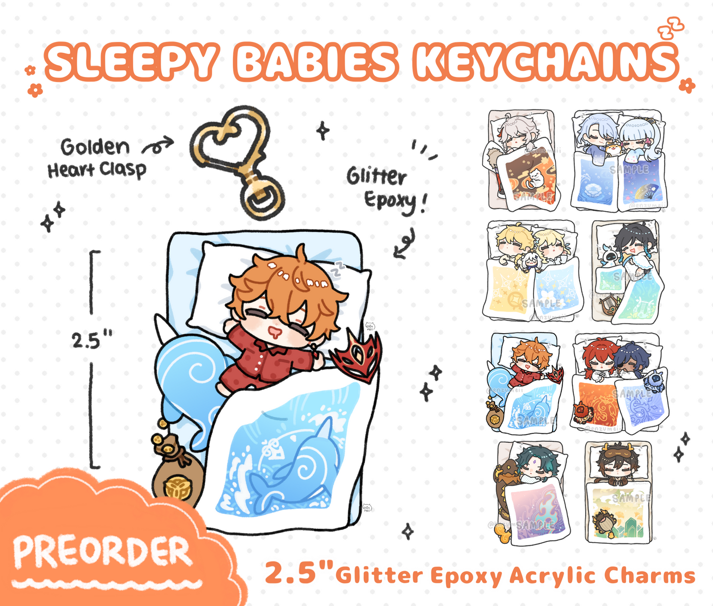 Genshin Sleepy Babies Glitter Epoxy Acrylic Keychains