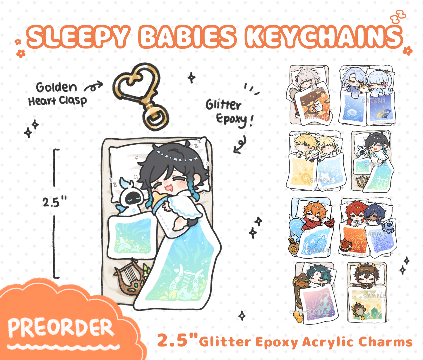 [INSTOCK] Genshin Sleepy Babies Glitter Epoxy Acrylic Keychains
