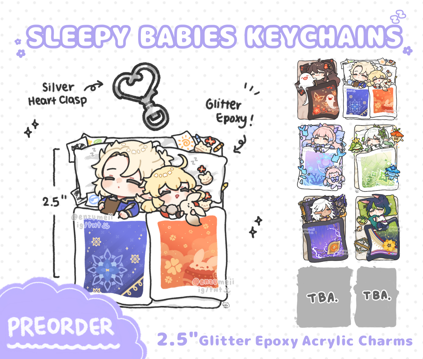Genshin Sleepy Babies Glitter Epoxy Acrylic Keychains