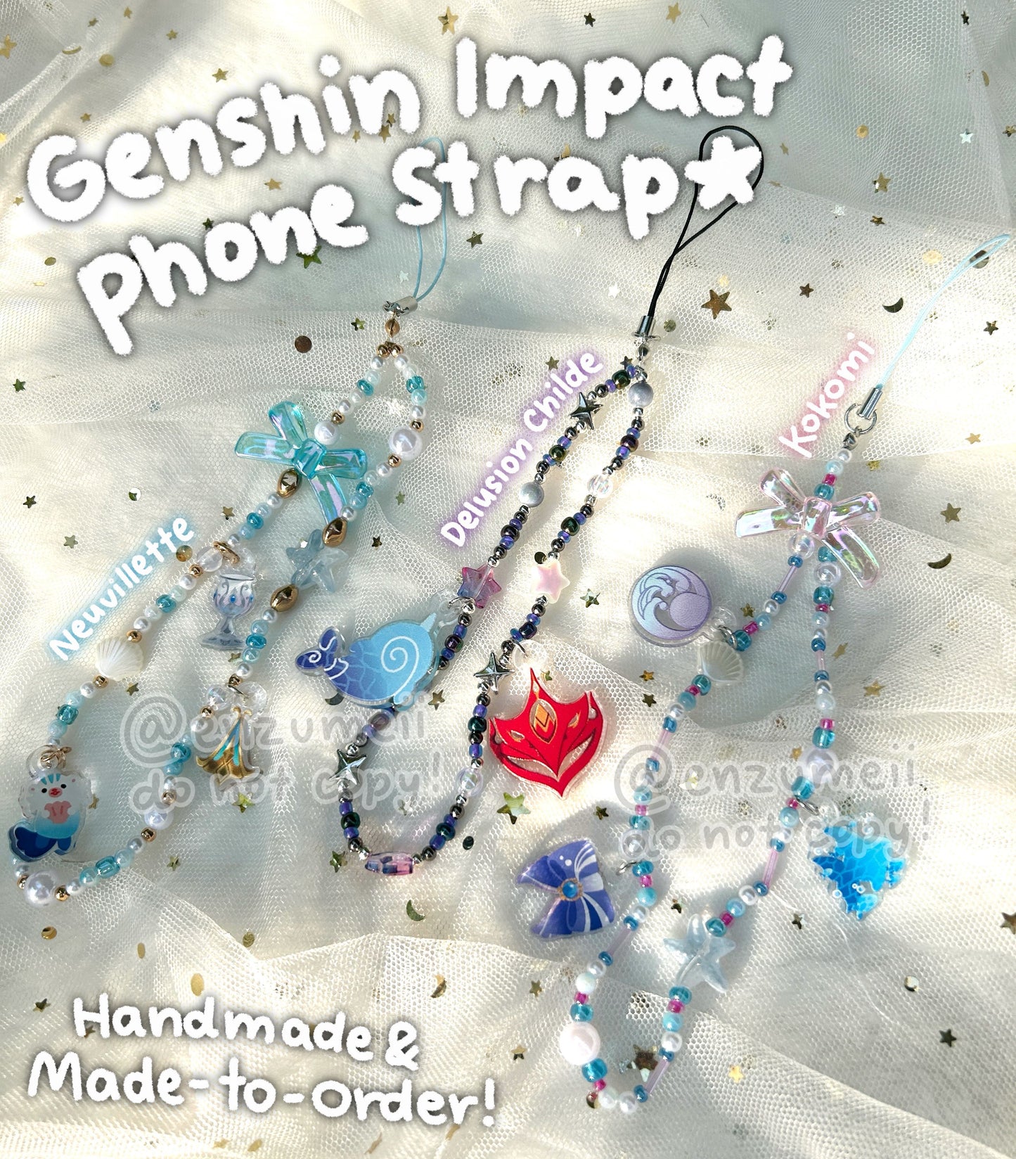 [MADE TO ORDER] Genshin Impact Beads Phone Strap & Tiny Acrylics