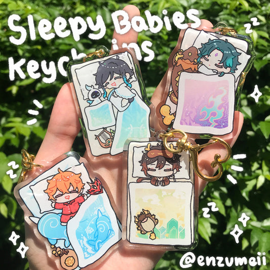 [INSTOCK] Genshin Sleepy Babies Glitter Epoxy Acrylic Keychains